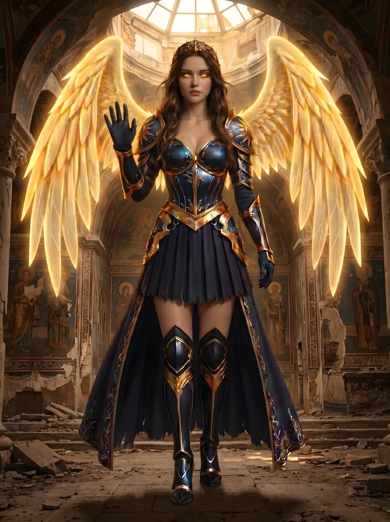 Still the navy-and-gold pure form, but the wing-light has dimmed a half-shade, the first thin shadow creeps into the feather edges, and the gold warms toward copper in its deepest grooves.